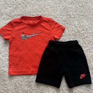 Nike Set 2 Pieces Dri Fit Shirt Cotton Shorts Set Sz 3T Outfit Black Orange Boys